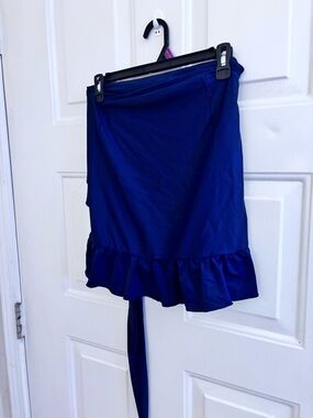 Women’s Ruffle Hem Wrap Skirt Swim Coverup - Navy